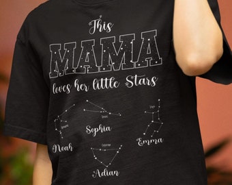 Personalized This Mama Loves Her Little Stars T-shirt, Zodiac Sign TShirt, Custom Astrology Constellation Shirt, Celestial Horoscope Top