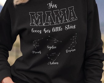 Custom Mom Sweatshirt Children Name Star Constellation Personalized Family Shirt Birthday Gift Mothers Day First Time Mama Top Present