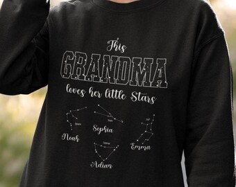 Custom Grandma Sweatshirt Grandchildren Name Star Constellation Personalized Family Shirt Birthday Gift Mother Day First Time Nana Top