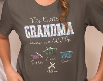Personalized This Knitting Grandma Loves Her WIP Shirt, Custom with Kid Names T-shirt, Gift Tee for Grandma, Knitter Enthusiast Tshirt, Top