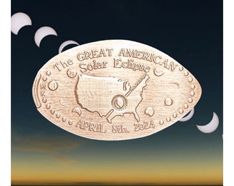 Grande éclipse de soleil aux États-Unis de 2024 • Souvenir de l'éclipse • ÉCLIPSE de soleil de la carte des États-Unis • Cuivre • Collection événementielle • Cadeau de fête • Penny en cuivre pressé