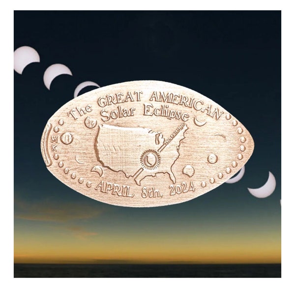 2024 Great American Solar Eclipse • Eclipse Souvenir • US MAP Solar ECLIPSE • Copper • Event Collection • Party Favor • Pressed Copper Penny