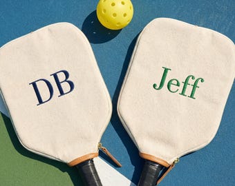 Personalized Pickleball Paddle Cover Case, Custom Text Name Monogram Initials Embroidered Paddle Sleeves Leather, Protective Bag