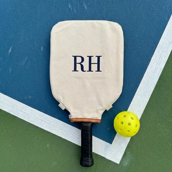 Personalized Pickleball Paddle Cover Case, Custom Text Name Monogram Initials Embroidered Paddle Sleeves Leather, Protective Bag