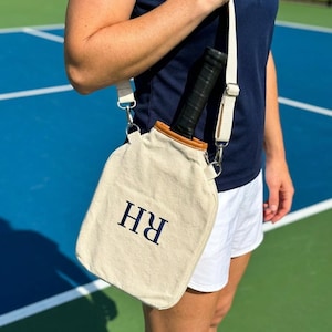 Personalized Pickleball Paddle Cover Case, Custom Text Name Monogram Initials Embroidered Paddle Sleeves Leather, Protective Bag image 4