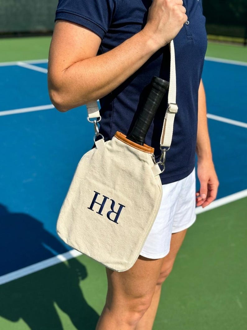 Personalized Pickleball Paddle Cover Case, Custom Text Name Monogram Initials Embroidered Paddle Sleeves Leather, Protective Bag image 4