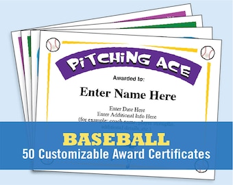 baseball photo certificates baseball awards kid etsy