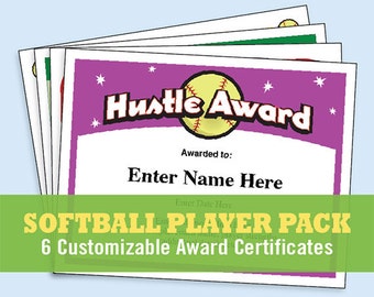 softball certificates