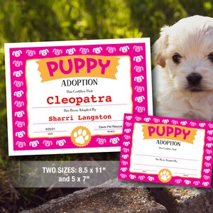 Puppy Adoption Certificate, Adopt a Puppy Printable Certificate, Dog Birthday, Digital Download PDF