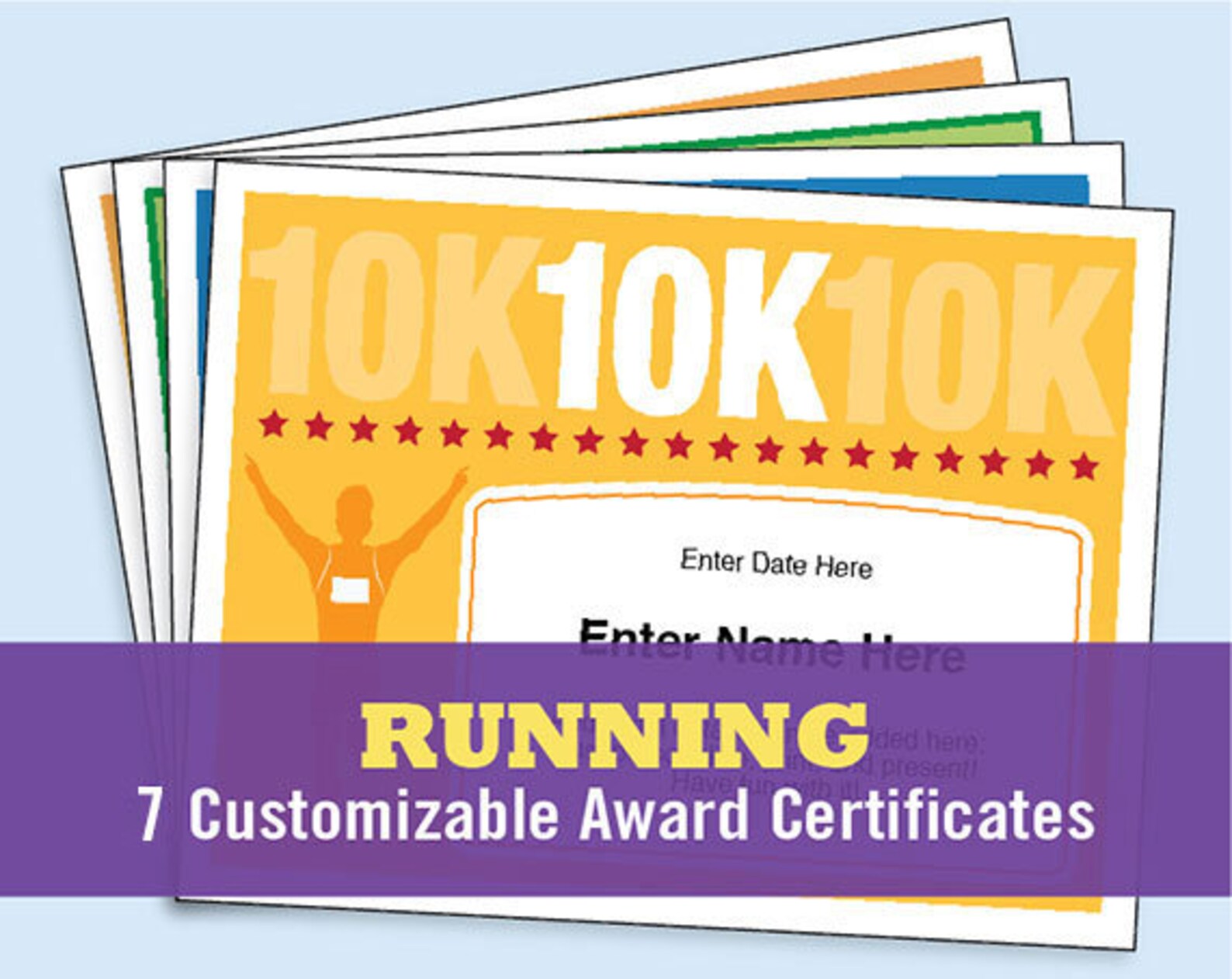 Running Certificates Pack, Runner Award, 5k, 10k, Fun Run, One Mile Run