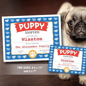 Puppy Adoption Certificate, Adopt a Puppy Printable Certificate, Dog Birthday, Digital Download PDF
