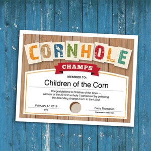 Cornhole Customizable Certificate, Download Printable, Tournament Champs Certificate Template