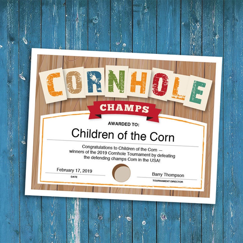 Cornhole Customizable Certificate, Download Printable, Tournament