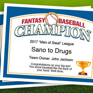 Customizable Fantasy Baseball Champion Certificate (Editable PDF)