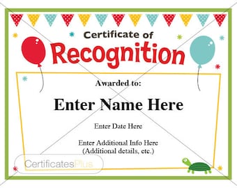 Kid Certificate of Recognition: Printable Student Award (Digital Download)