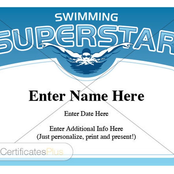 Swimming Superstar Certificate, child certificate, kid certificate, Swimming Award, Swim Mom, swimmer, swim lover