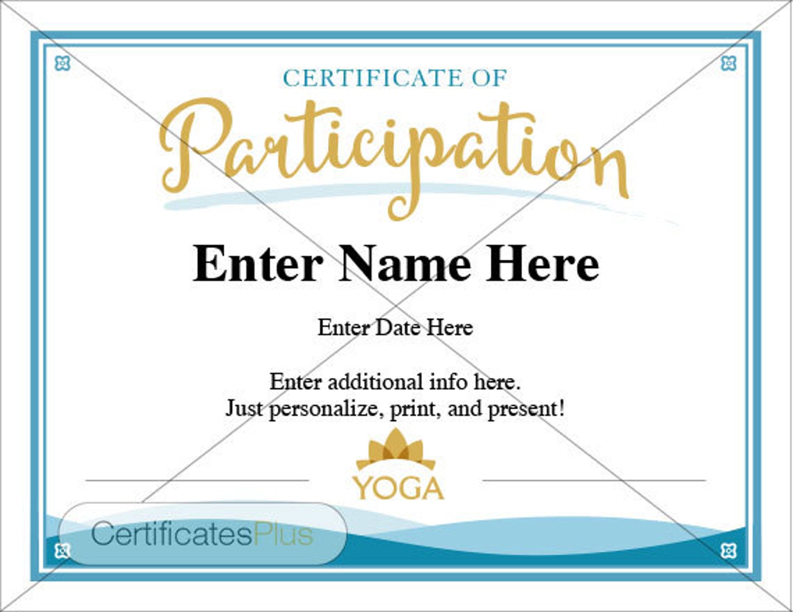 Yoga Certificates Pack, Certificate of Completion, Participation