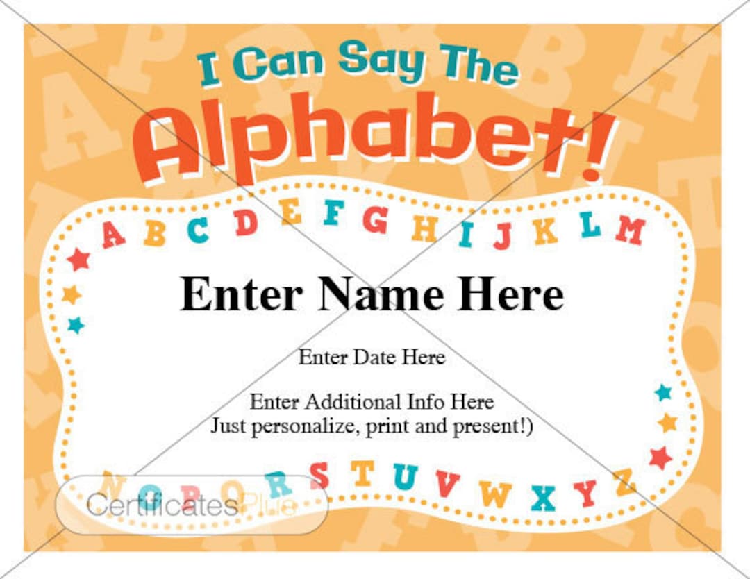Kid Certificate, Abc's Certificate, Child Certificate, Alphabet Award
