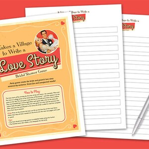 Bridal Shower Party Game - It Takes a Village to Write a Love Story - Printable PDF Download
