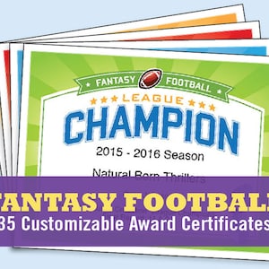 Fantasy Football Certificates, Fantasy Football Trophy, Champion, Award Templates, Fantasy Football Lovers, Etsy Top Sellers, Championship image 1
