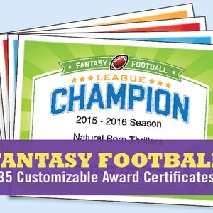 Fantasy Football Certificates, Fantasy Football Trophy, Champion, Award Templates, Fantasy Football Lovers, Etsy Top Sellers, Championship image 1