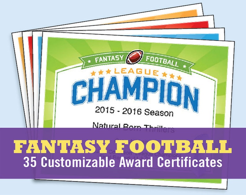 Fantasy Football Certificates, Fantasy Football Trophy, Champion, Award