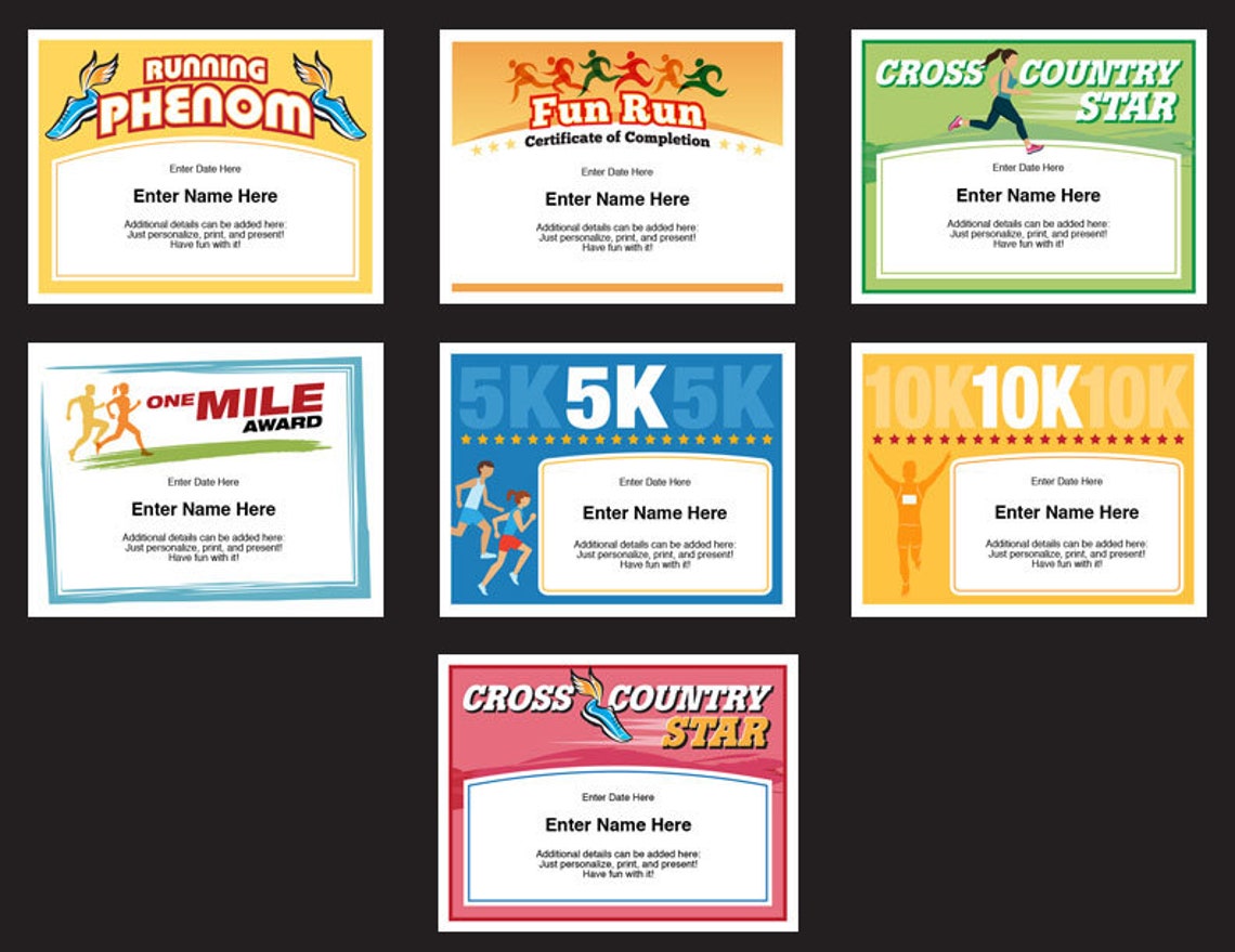 Running Certificates Pack Runner Award 5k 10k Fun Run One Mile Run Cross Country Cross Running Certificates Pack Runner Award 5k 10k Fun Run One Mile Run Cross Country Cross