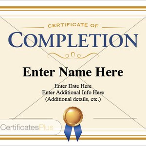 Printable Certificate of Completion Template (Digital Download)