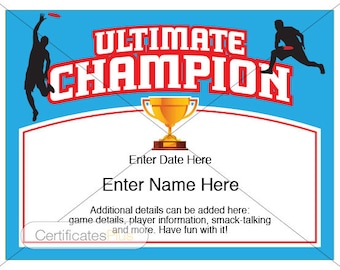 Ultimate Certificate, Ultimate Disc award, Ultimate Frisbee certificates, ultimate disc disc, ultimate disc bag, ultimate disc trophy