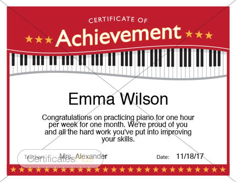 Piano Achievement Certificate, Piano Award Printables, Child ...
