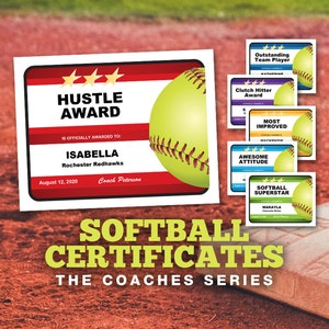 Softball Certificates - Coaches Series, Editable Softball Awards Templates, Softball Gift, Softball Coach, Softball Mom Dad