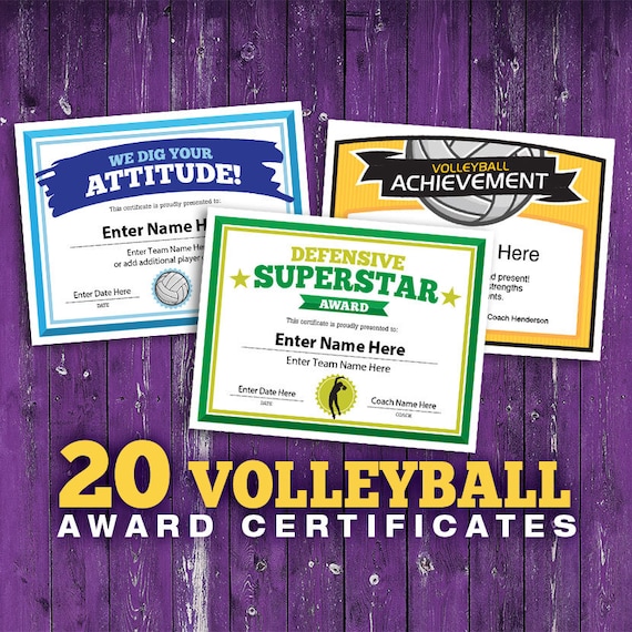 Volleyball Certificates 20 Volleyball Award Templates Etsy