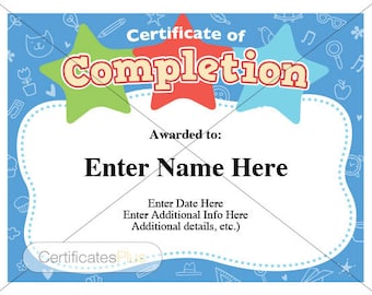 Kid Certificate of Completion: Printable Student Award (Digital Download)