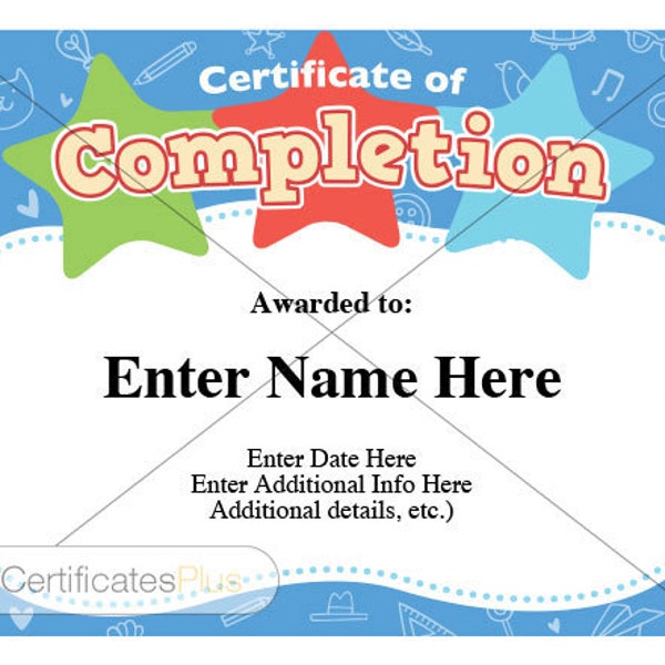 Certificate of Completion, kid certificate, child certificate, teacher certificate, diploma, student gift, teacher gift, student certificate