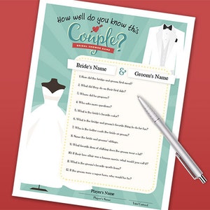 Bridal Shower Party Game - How Well Do You Know This Couple? - Printable PDF Download