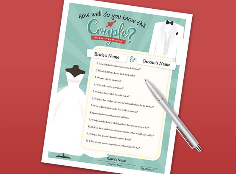 How Well Do You Know This Couple? Printable PDF Download Bridal Shower Party Game
