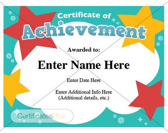 Certificate of Achievement, kid certificate, child certificate, teacher certificate, diploma, teacher gift, student certificate