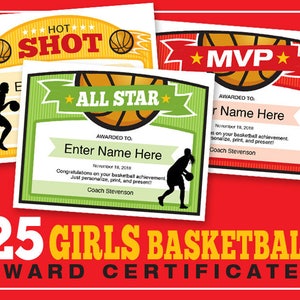 Girls Basketball Award Certificates: 25 Editable Templates (PDF)