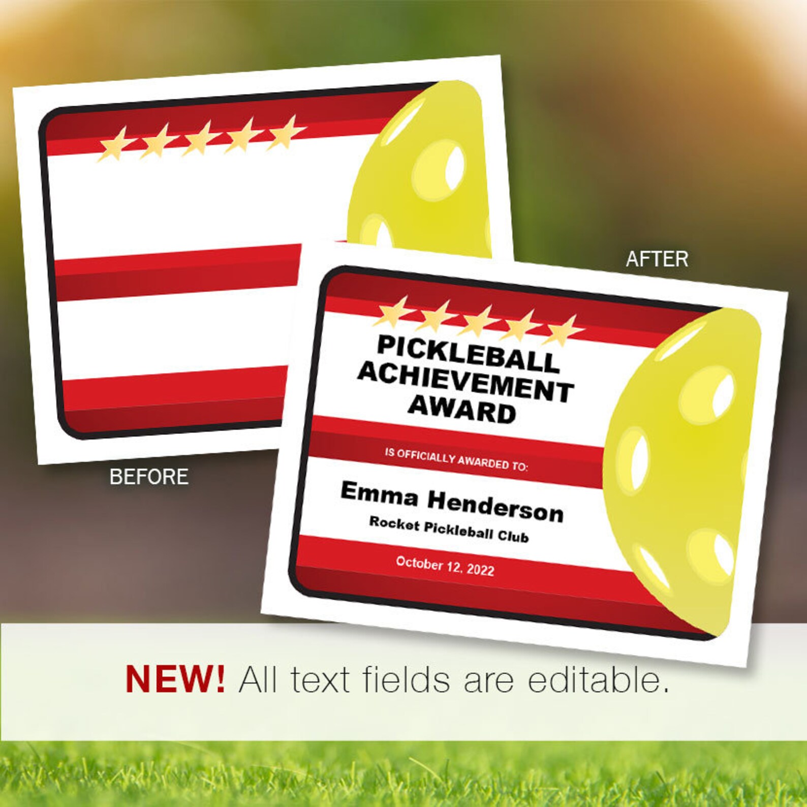 Pickleball Certificates, Pickleball Tournament Awards Etsy