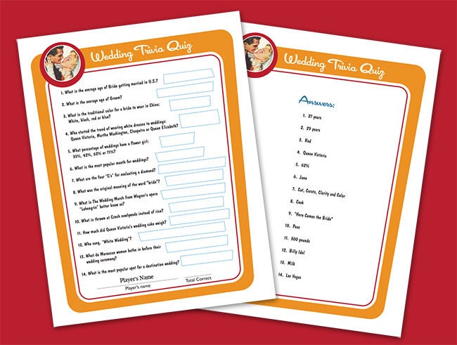 Bridal Shower Party Game Wedding Trivia Quiz Printable Pdf Etsy