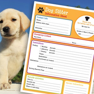 Dog-sitting Information Form, dog sitter, puppy instructions, gift for dog lover, pet sitting, feeding instructions, Etsy top seller
