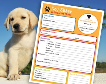 Dog-sitting Information Form, dog sitter, puppy instructions, gift for dog lover, pet sitting, feeding instructions, Etsy top seller