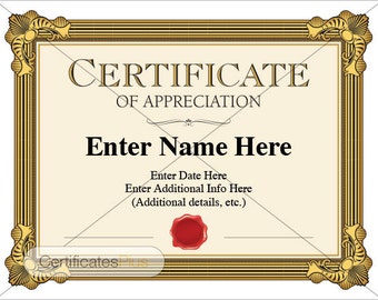 Editable Certificate of Appreciation Template (Digital Download)