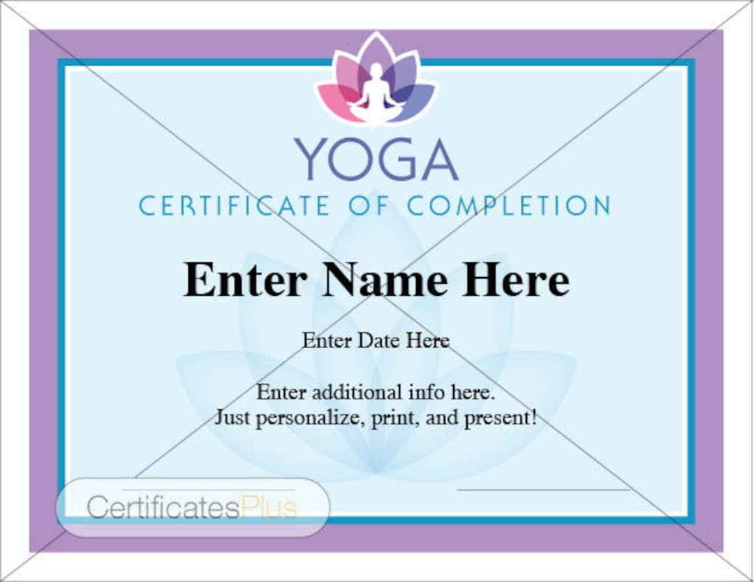 Yoga Certificate, Certificate of Completion, Participation, Recognition, Achievement, Yoga Award