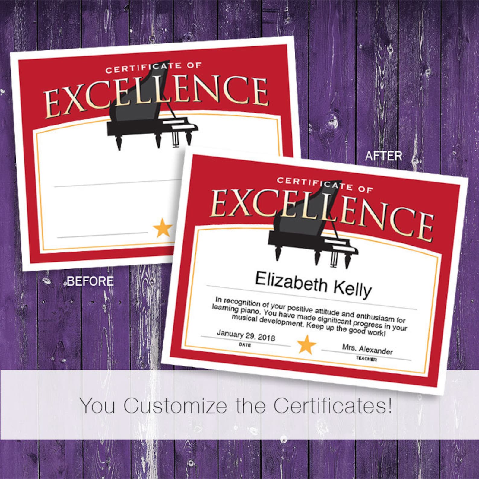 6 Piano Customizable Certificates, Piano Award Download Printables ...