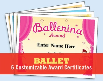 Ballet Certificate Pack, Dancing Awards, Dance Team Printables, child certificates, ballet templates, ballet certificates, ballet mom