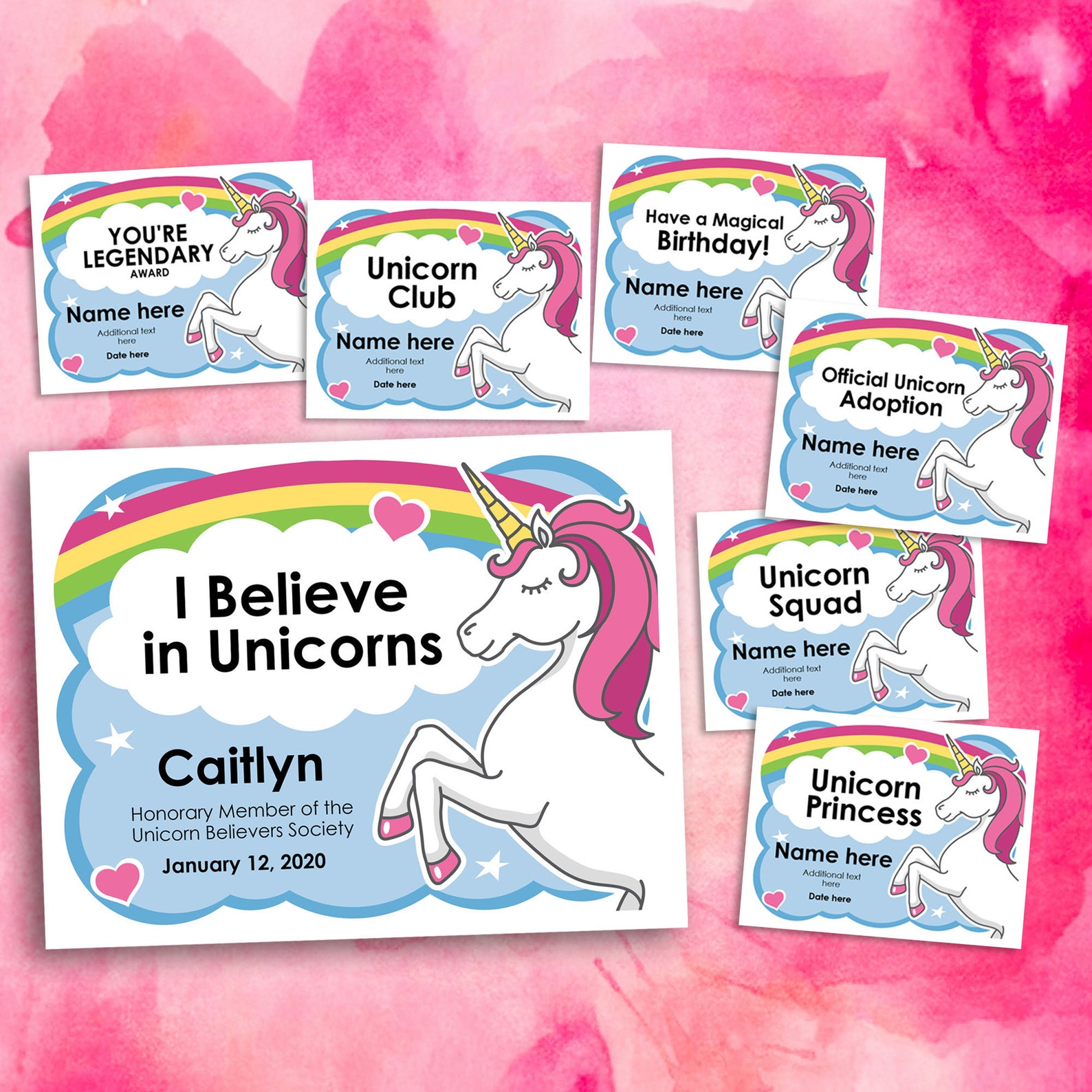 Unicorn Certificates, Editable Award Template, Birthday Printable ...