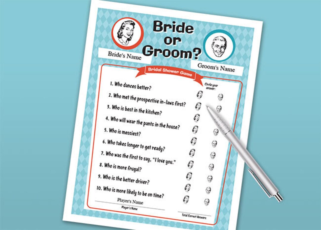 Bridal Shower Party Game Bride or Groom Printable PDF Etsy