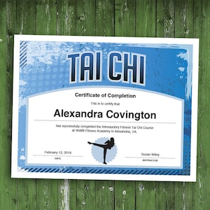 Certificado personalizable de clase de Tai Chi, descargue la plantilla de fitness imprimible