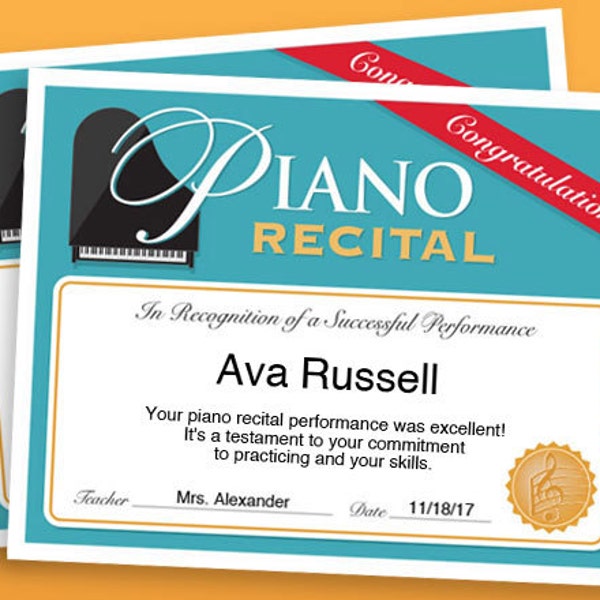 Piano Recital Certificate, Piano Award Printables, child certificate, Piano template certificates